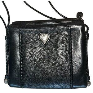 Brighton Crossbody Bag Black Pebbled Leather Silver Heart Hidden Wallet Woven